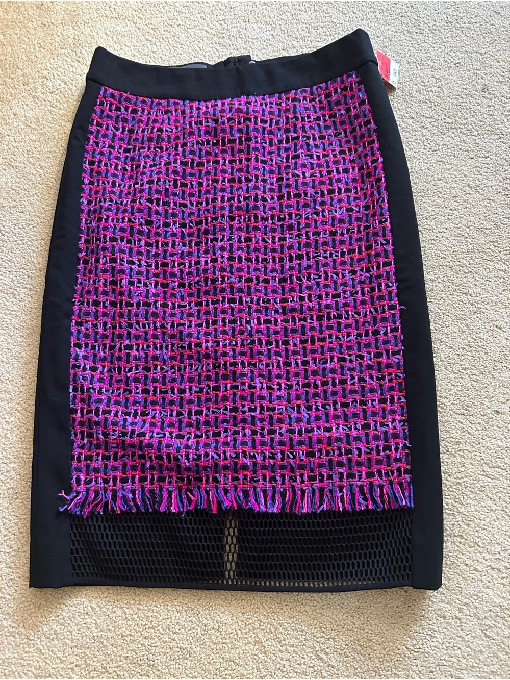 Per Se Pink and Purple Tweed Pencil Skirt with Black Side Panels